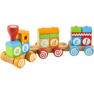 Houten trein - baby en kinder speelgoed - locomotief en wagons