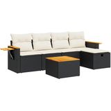 vidaXL - 6-delige - Loungeset - met - kussens - poly - rattan - zwart