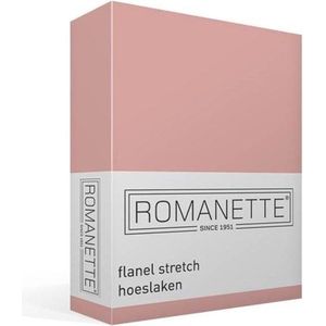 Romanette Stretch - Flanel - Hoeslaken - Tweepersoons - 140/150x200/220 cm - Poederrose