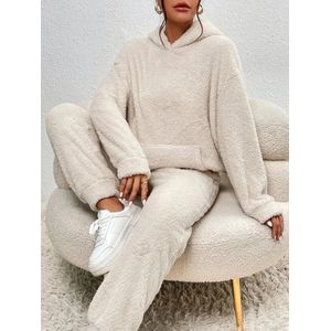 Dames - 2-delige Set - Warme Pluche Sweatshirt met Capuchon en Comfortabele Beenbroek - Casual Mode Outfit