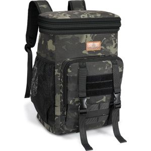 Koelrugzak, picknicktas, uitbreidbaar, waterdicht, lekvrije koeltas, geïsoleerde grote koeltas voor heren, dames, wandelen, reizen, kamperen, strand, picknick, barbecue, 30 L, zwarte camouflage