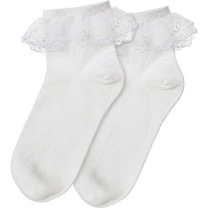 Allecto plus - Dames Enkelsokken met Ruches van Kanten Stof in Wit - Meisjes Sokken van Ademende Katoenmix voor Dagelijks Gebruik - Bijzonder Ontwerp