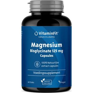 VitaminFit Magnesium Bisglycinaat 125 mg Capsules - 100% Natuurlijk & Plantaardig - 60 Capsules - Bisglycinaat vorm