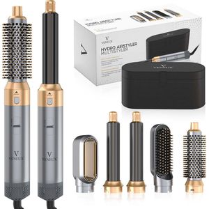 VENEUX® Föhnborstel - Airstyler - Krulborstel - Warmteborstel - 5 in 1 Multistyler - Met Opbergcase - Grijs Met Goud