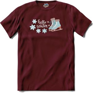 Hello Winter Blue | Schaatsen - Winter - Ice Skating - T-Shirt - Unisex - Burgundy - Maat S