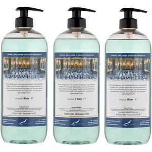 Douchegel Hammam Herbal 1 liter - set van 3 stuks - met gratis pomp - showergel