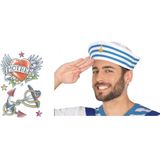 Carnaval verkleed Matrozen hoedje - wit - met zeeman plak tatoeages - volwassenen - accessoires set