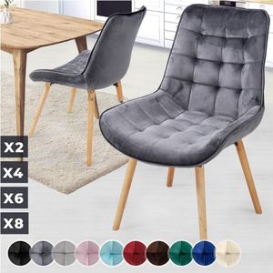 Yolo-deals - Eetkamerstoelen - set van 6 - Donkergrijs - zitting van fluweel - retro