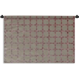 Wandkleed Luxe patroon - Luxe patroon van glimmende en paarse lijnen met vierkanten tegen een grijze achtergrond Wandkleed katoen 90x60 cm - Wandtapijt met foto