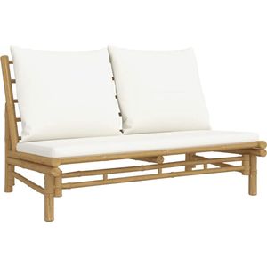 vidaXL - Tuinbank - met - crèmewitte - kussens - bamboe