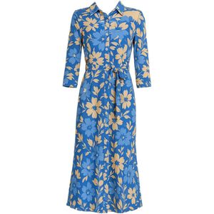 Angelle Milan Maxi Jurk – Blauwe Bloemenprint Zomerjurk met Ceintuur - S
