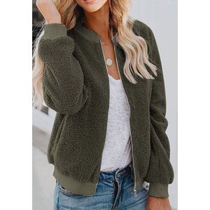 Dames Sherpa Fleece Casual Bomberjack met Ritssluiting