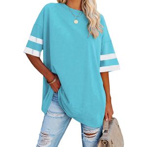 Oversized Dames T-Shirt – Wit/Zwart Kleurblok, Casual Zomer Top met Halflange Mouwen