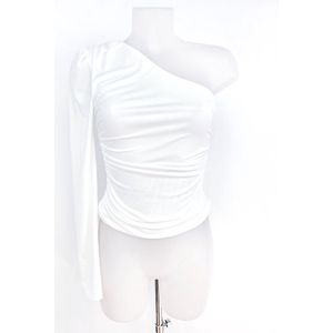 One shoulder top - Wit - Veel stretch - Open schouder - Festival top voor dames - Een schouder topje voor vrouwen - Zomer kleding - One-size - Een maat