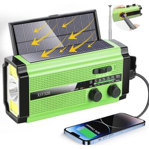 Draagbare noodradio met USB-oplader, zonnepaneel en zaklamp – 5000 mAh accu - AM/FM/NOAA