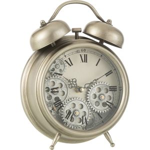J-Line klok Wekker Romeinse Cijfers Tandwielen - metaal - zilver - small - Ø 26 cm