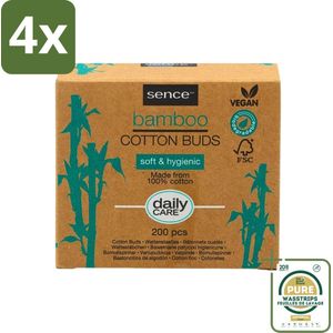 Sence - Bamboe - Wattenstaafjes - Afbreekbaar & Vegan - 200 Wattenstaafjes - Voordeelverpakking - 4 stuks - Vegan wattenstaafjes - Duurzame verzorging