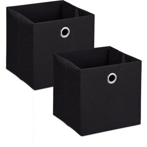 Relaxdays linnen opbergmand - set van 2 - opbergbox - 30,5 x 30,5 cm - opvouwbaar - zwart