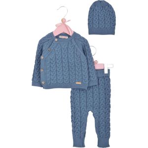 Minora Baby Winter Kledingset- Broek, Trui en Muts voor Jongens en Meisjes-Bovenkleding en Broeken- Kraamcadeau - Babyshower-Newborn driedelige gestreepte vlechten-3/6 Maanden- Indigo