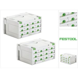 Festool Sortainer Set 2x SYS 3-SORT/12 ( 2x 491986 ) Assortimentskoffer met 12 vakken voor schroeven deuvels spijkers