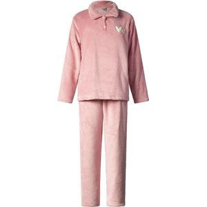 Lunatex - warm dames huispak 124266 - zacht loungepak - coral fleece - roze - maat M