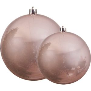 Decoris grote kerstballen - 2x st - lichtroze - 14 en 20 cm - kunststof