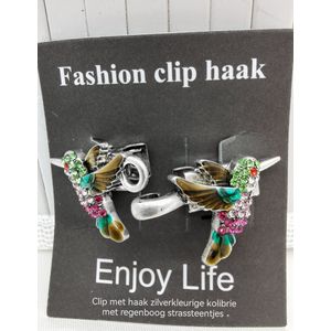Vestsluiting - clip met haakje - Kolibrie - vogel - voor - vest - sjaal - omslagdoek in kleur antiek zilver look.