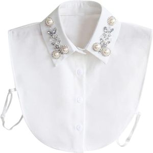 Elegante Pearl Fake Collar Blouse - Dames Detachable Half Shirt Blouse met Rhinestone Insert - Mode Accessoire - Wit