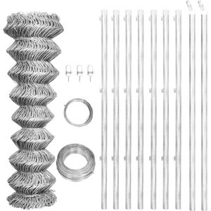 vidaXL - Gaashek - met - palen - 15x1,25 - m - gegalvaniseerd - staal - zilverkleurig