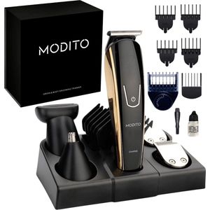 Modito 5-in-1 Baardtrimmer - Scheerapparaat - Bodygroomer mannen - Gezicht & Lichaam - Draadloos - Oplaadbaar - Waterdicht - Incl opzetstukken - Zwart/goud