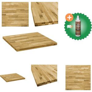 vidaXL Tafelblad vierkant 44 mm 80x80 cm massief eikenhout - Tafelonderdeel - Inclusief Houtreiniger en verfrisser