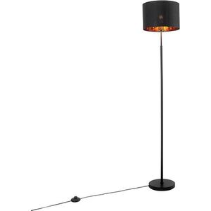 QAZQA Vt - Moderne Vloerlamp - Staande Lamp met Kap - 1 Lichts - H 150 cm - Zwart - Woonkamer