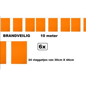 6x Vlaggenlijn rechthoek oranje 10meter BRANDVEILIG - EK Holland BRANDVEILIG - Nederland voetbal sport festival binnen cafe BRANDVEILIG
