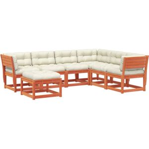 vidaXL - 7-delige - Loungeset - met - kussens - massief - grenenhout - wasbruin