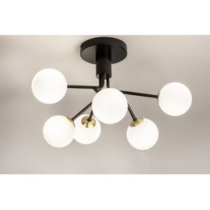 Lumidora Plafondlamp 74525 - Plafonniere - GINO - 6 Lichts - G9 - Zwart - Wit - Messing - Metaal