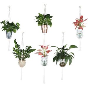 Macramé Plantenhangers Set van 5 - Boho Stijl, Katoenen Touw, Voor Binnen en Buiten