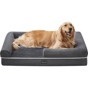 Orthopedisch hondenbed met zachte bekleding - hondenkussen met verhoogde randen - afneembare en wasbare hoes - 106 x 80 x 25 cm - antislip onderkant - donkergrijs kattenbench