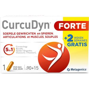 CurcuDyn Forte Voordeelpakket - 90 + 15 capsules gratis - Ondersteunt gewrichten, spieren & kraakbeen - Met kurkuma, boswellia & gember - Natuurlijk complex voor soepele beweging