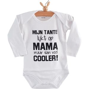 Baby Rompertje met tekst  Mijn tante lijkt op mama maar dan veel cooler!  | Lange mouw | wit | maat 62/68