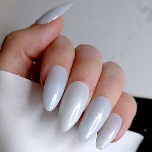 SD Press on Nails - B223 - Plaknagels - Nagelset 20 Nagels - Aurora witblauw - Gellak - Nagellak - Lang Stiletto - Nepnagels met Lijm - Kunstnagels - Nail Art - Handmade - Valse nagels - Nagelvijl - Accessoires - Stiletto Nagels