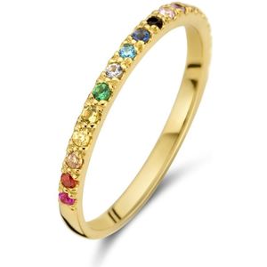 New Bling 9NBG-0662-54 Gouden Ring met Gekleurde Zirkonia - Dames - Maat 54 - 1,8mm Breed - Regenboog - 14 Karaat - Goud