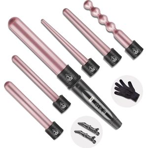 6-in-1 Krultangset met Keramische Coating en Instelbare Temperatuur voor Perfecte Krullen