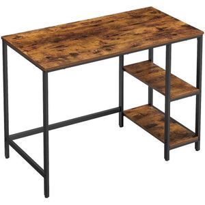 Bureau, Computertafel, Pc-Tafel, Met 2 Planken Aan De Rechter- Of Linkerkant, Voor Kantoor, Woonkamer, Stalen Frame, İndustrieel Design, Vintage Bruin-Zwart