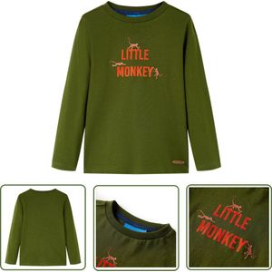 vidaXL Langmouwig Hemd - Kinderhemd - Kindershirt met lange mouwen 116 donkerkakikleurig - Meisjeshemd - Jongenshemd - Donskleur