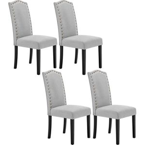 Rootz Set van 4 eetkamerstoelen - stoelen met hoge rugleuning - massief houten stoelen - ergonomisch ontwerp - duurzame constructie - vloerbescherming - linnen lichtgrijs - 47 cm x 103 cm x 63 cm
