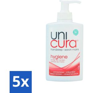 5 x Unicura - Handzeep Pompje - Hygiëne - 250 ml - Zacht - Pompje - Gezin - Handwas