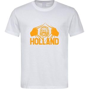 Wit WK 2022 voetbal T-shirt met “ Brullende Leeuw en Holland “ print Oranje maat XXXXL