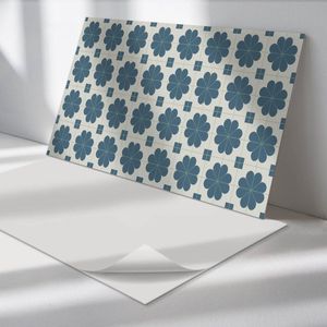 Wallfluent Vinyl Wandpaneel - Bloemen geruit patroon Wandpaneel PVC - 100 cm x 50 cm - Marine Vinyl Wandpaneel - Set van 1 - Rechthoekig Wandbekleding Vinyl - Patroon Wandpaneel - Zelfklevend Wandpaneel - Wandpaneel Keuken en Badkamer