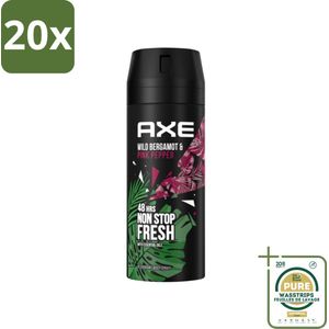 20 x Axe - Deodorant Bodyspray - 48hrs Fresh - Wild Bergamot & Pink Pepper - 150 ml - Grootverpakking - Deodorant Bodyspray - 48 Uur Bescherming - Geur Bergamot - Geur Pink Pepper - Geurbestrijdende Zink