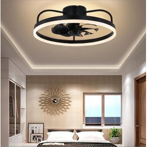 Premium LED Plafondventilator met verlichting 50 cm - Dimbaar met afstandbediening - Zwart-Industriële ventilatorlamp -Plafondventilator - ventilator met LED lamp